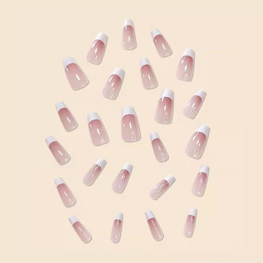24pcs White Ombre French Press-On Nails with Glue & Nail Buffer