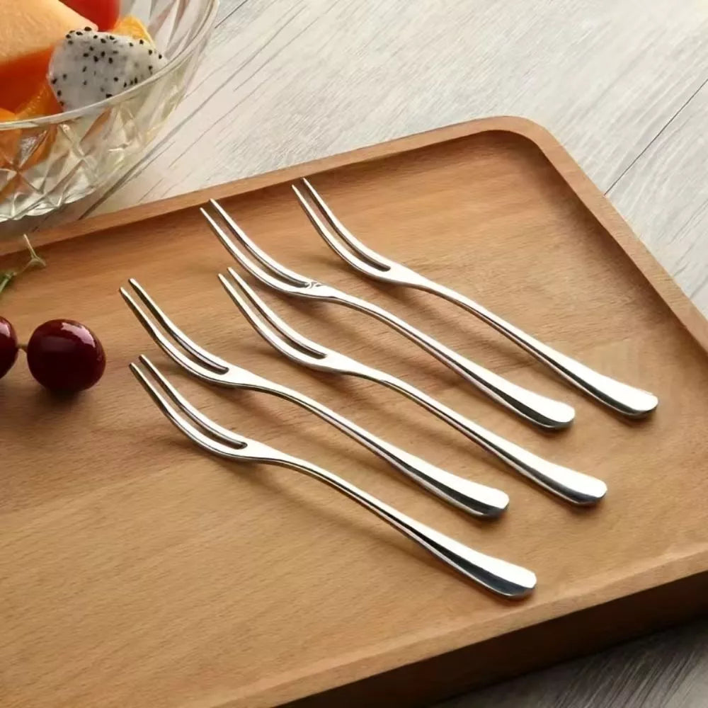 6pcs Stainless Steel Fruit Forks – 2-Prong Dessert & Appetizer Forks