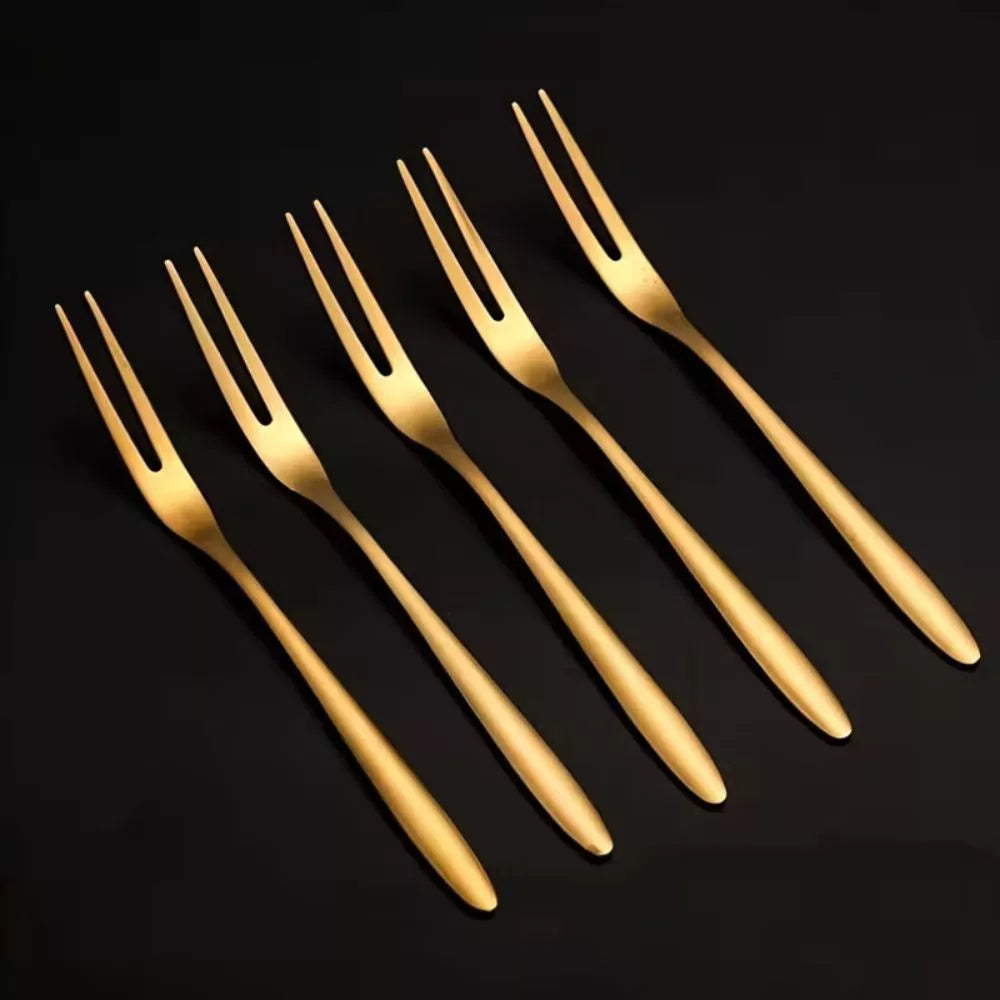 6pcs Stainless Steel Fruit Forks – 2-Prong Dessert & Appetizer Forks